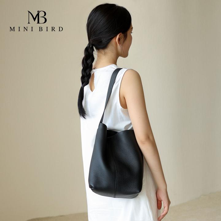 MINIBIRD 2025新款托特水桶包女包TC牛皮简约百搭轻便单肩斜挎包