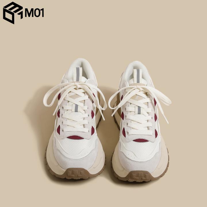 M01厚底阿甘鞋女2025新款小白鞋韩版百搭加绒白色德训运动老爹鞋