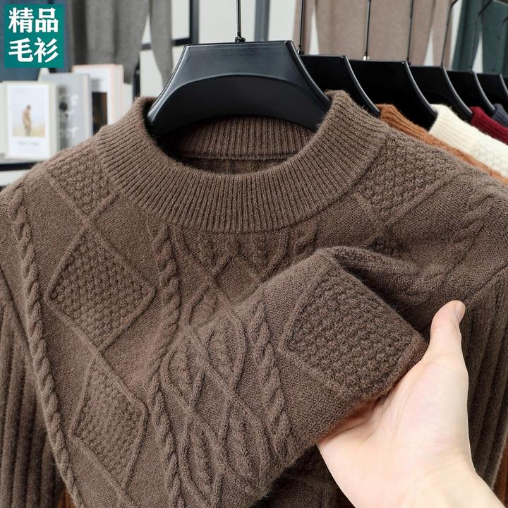 CQV羊毛衫冬季半高领双股加厚针织毛衣休闲高端男士中年羊绒衫潮