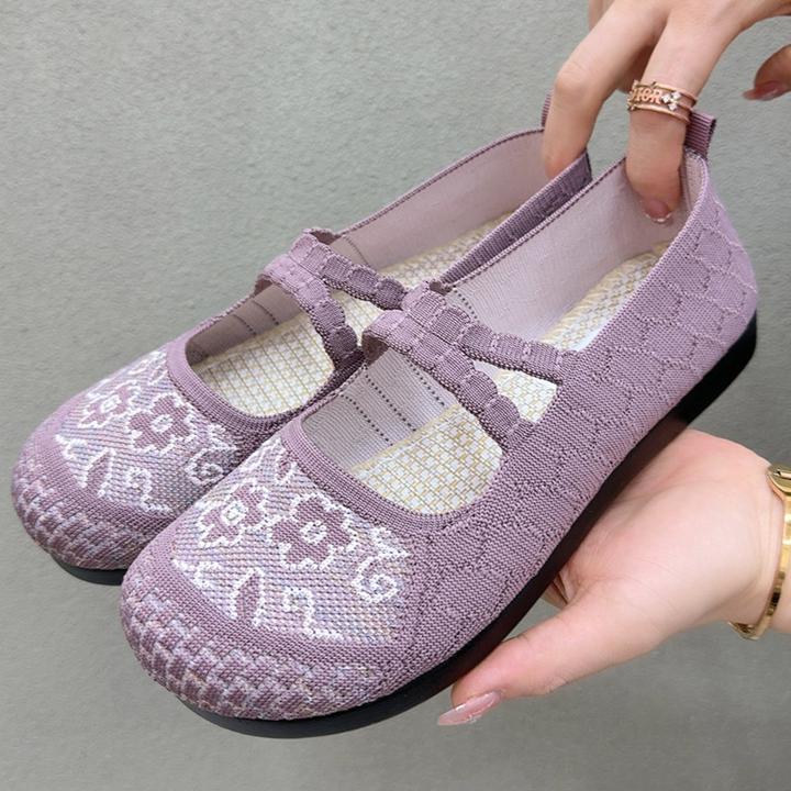 老北京布鞋女夏季飞织透气豆豆鞋民族风绣花鞋软底防滑舒适妈妈鞋