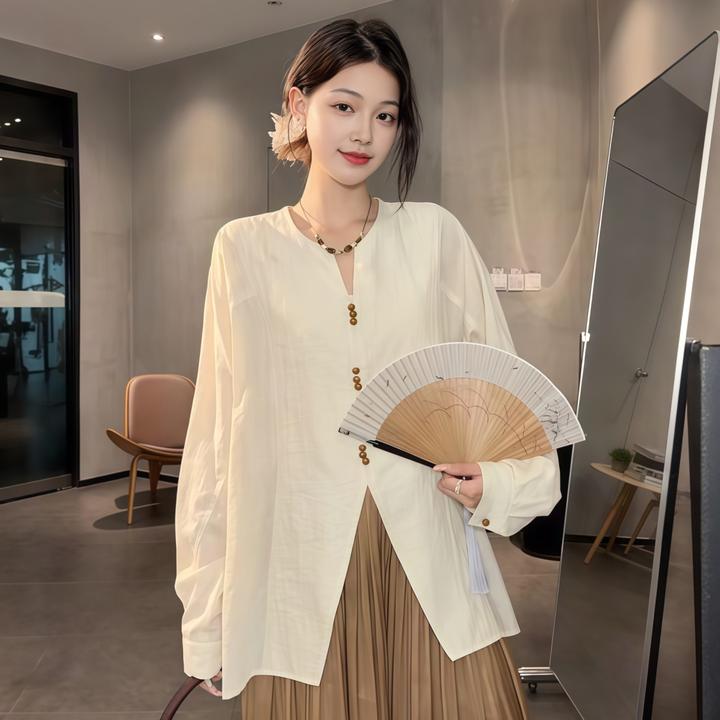 时尚设计感开叉长袖衬衫女2025秋季大码胖MM新款小众气质显瘦上衣