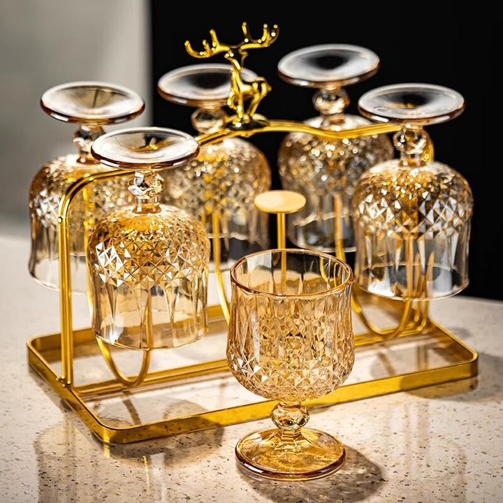 高颜值轻奢家用喝水杯高脚杯红酒杯创意刻花白酒杯威士忌洋酒杯