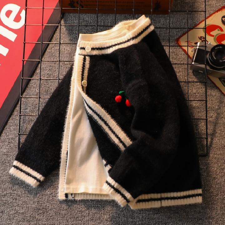 女童水貂绒加厚针织开衫时尚新款秋冬毛衣外套女孩中大童外穿衣服