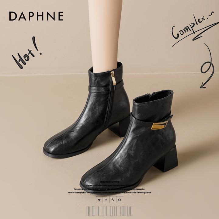 达芙妮网红爆款短筒时装靴2025秋冬季优雅粗高跟英伦风短靴瘦瘦靴