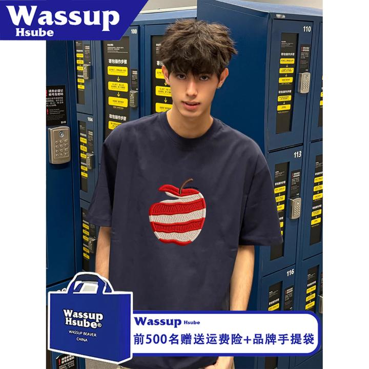 WASSUP HSUBE个性时尚夏季印花苹果卡通短袖T恤休闲男女款纯棉tee