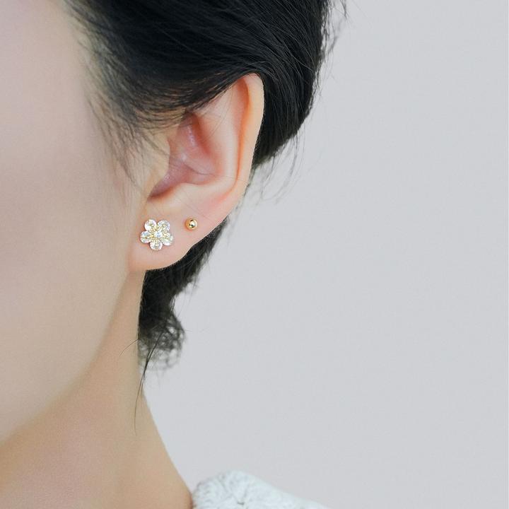 铜合金耳饰 锆石花朵四件套耳环2025年新款潮耳钉小众设计感精致