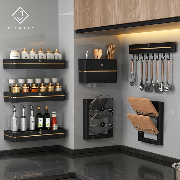 厨房调味置物架刀架免打孔锅盖架菜板壁挂式多功能钻板架子挂钩架