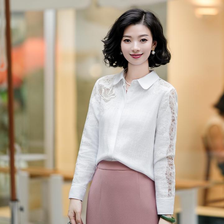 西子/【白玫瑰】抗皱精致重工镂空蕾丝白色衬衣/SYHY049