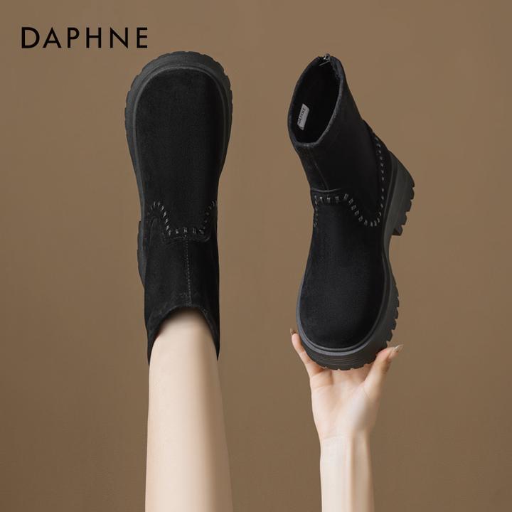 达芙妮品牌正品复古短靴女款2025秋季美拉德棕色女靴子厚底马丁靴