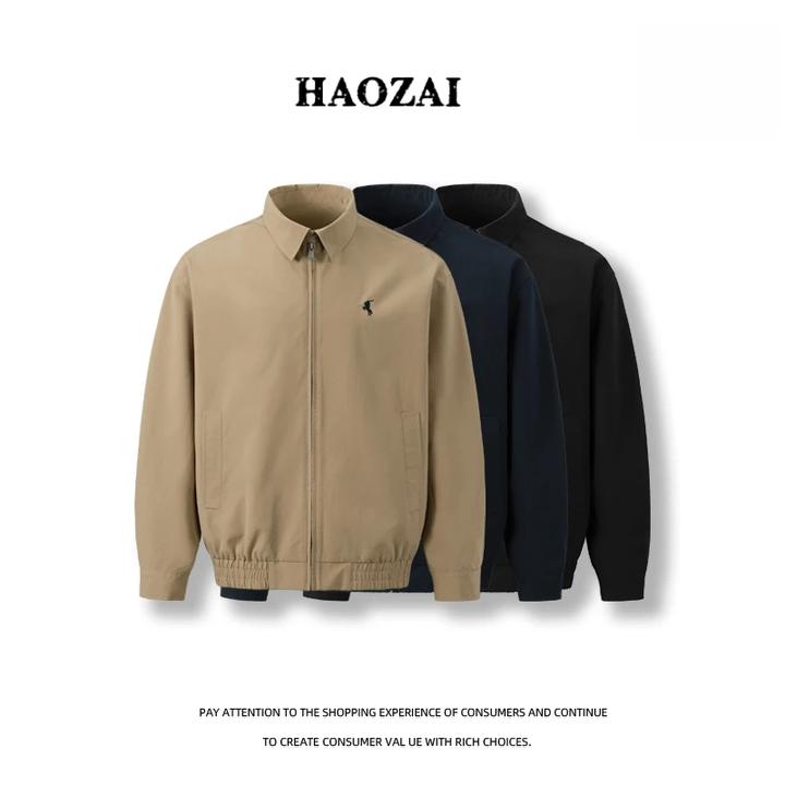 滴滴新2025秋季新款男士户外哈林顿龟背翻领刺绣款时尚夹克外套男