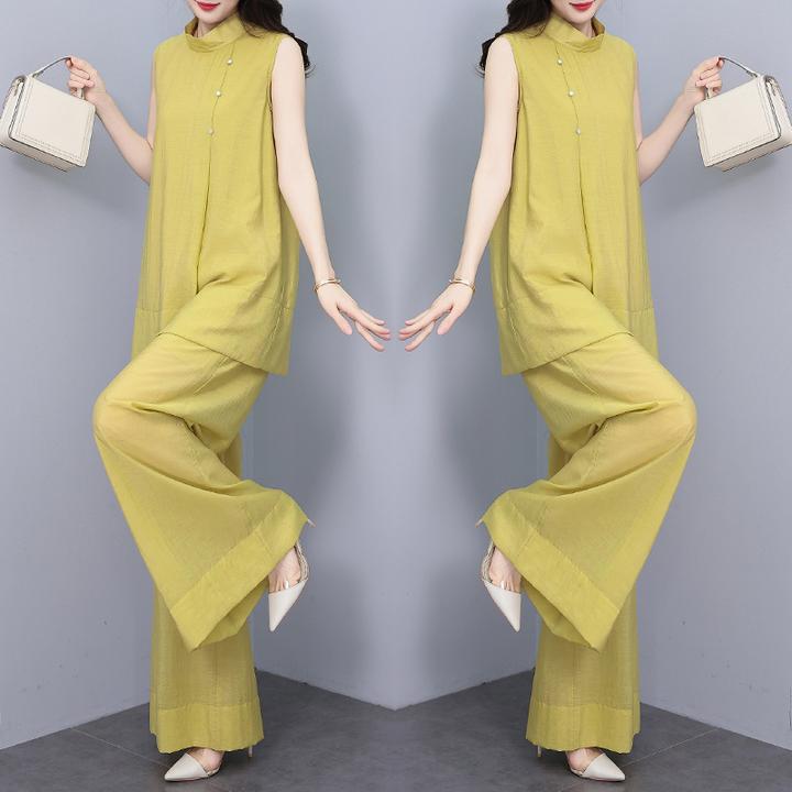 高端精致气质女神范套装女夏2025新款阔腿裤无袖上衣御姐风两件套