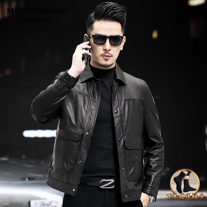真皮皮衣男头层牛皮油蜡短款修身机车服秋冬羽绒内胆皮夹克外套
