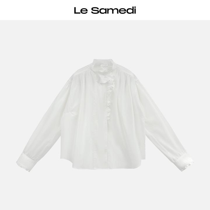 Le Samedi【简爱罗曼】亲肤荃棉 古典优雅法式花瓣领碎褶衬衫