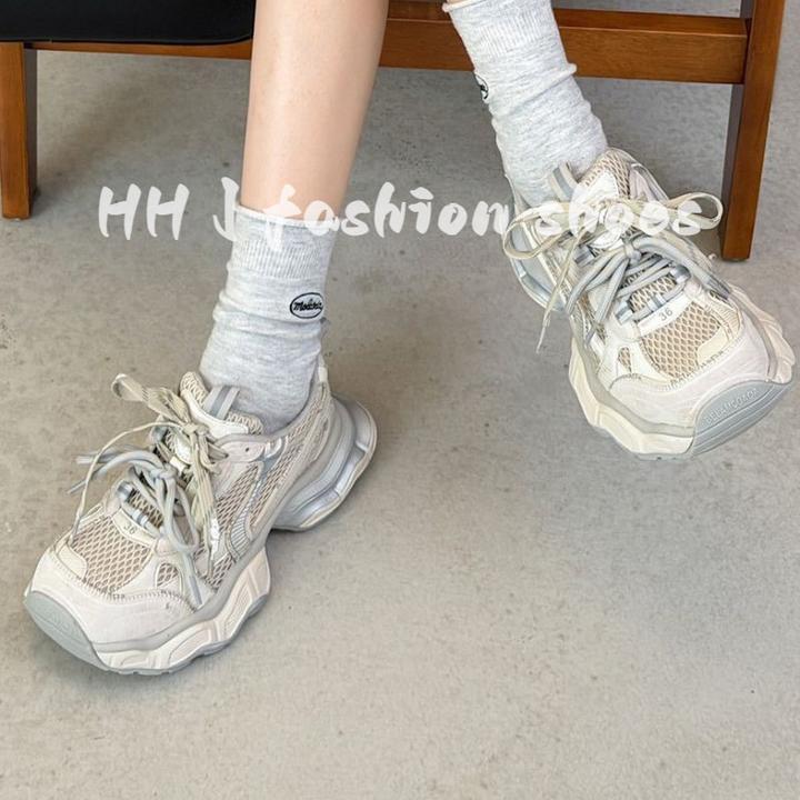 时尚热门爆款超火百搭老爹鞋厚底网面透气休闲运动鞋2026早春款女