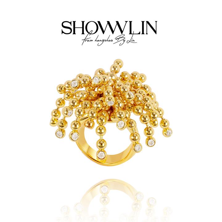 ShownLin 铜合金戒指 原创小众设计师款”烟花“流苏戒指个性精致