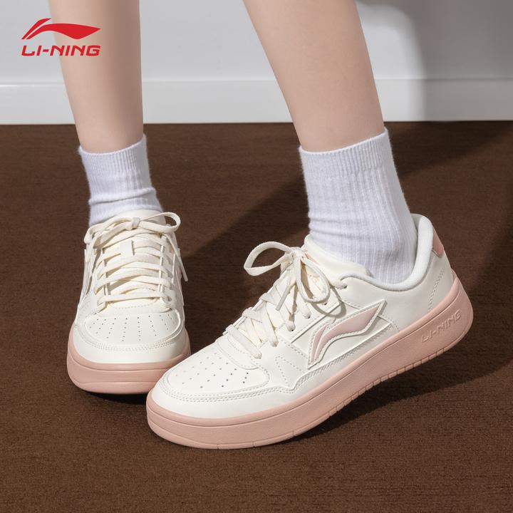 李宁月临女款板鞋2025新品百搭时尚运动透气ins粉低帮透气休闲鞋