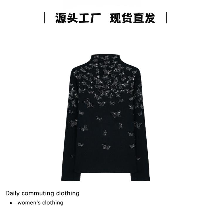 蝴蝶花开 半高领秋冬新款长袖打底遮肉 显瘦高级外穿洋气明星同款