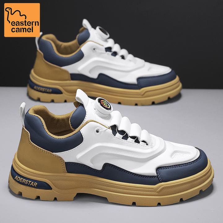 东方骆驼男鞋秋季旋转纽扣厚底防滑臭耐磨工装鞋低帮百搭休闲潮鞋