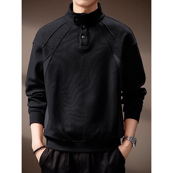 U&PURA高端美式复古纽扣立领Polo衫卫衣男秋季重磅潮牌宽松上衣