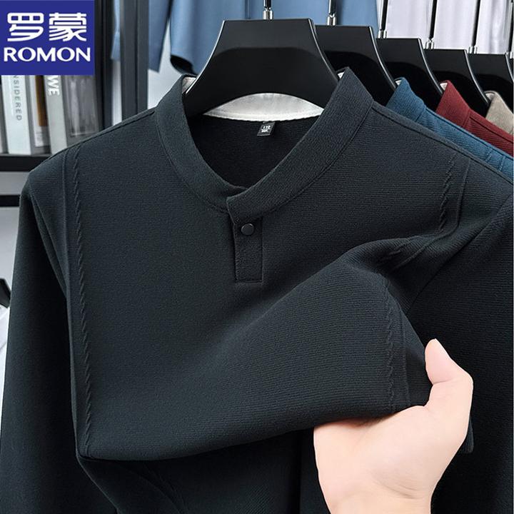 罗蒙秋冬一粒扣男装卫衣休闲风高品质潮流易打理国风打底衫上衣男
