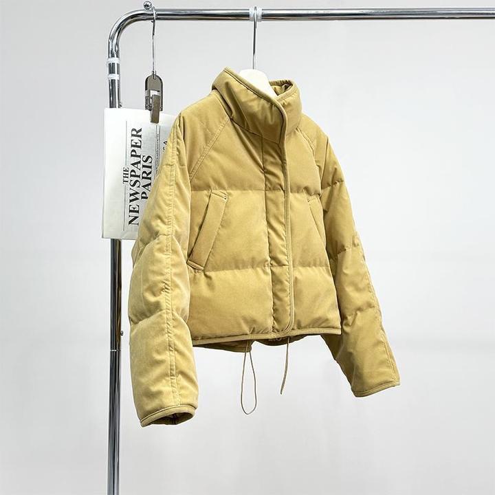 E冬季25新款韩版姜黄色立领女短款小个子超好看宽松面包服外套潮