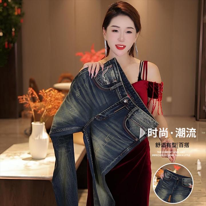 轻奢常规款刮烂修身男士牛仔裤复古拉链短款秋季长裤牛仔裤男款