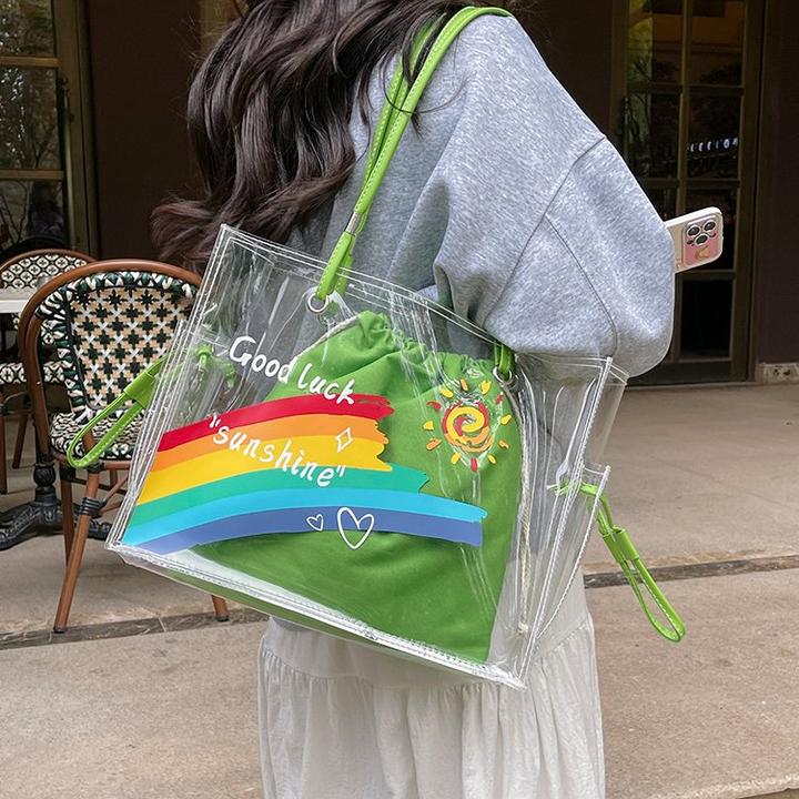 透明果冻包女大容量2025新款夏季百搭单肩子母包大学生上课托特包