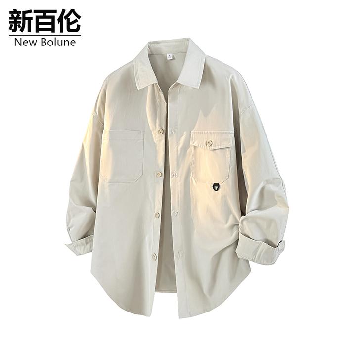 新百伦/NEW BOLUNE美式简约衬衫男秋季新款复古休闲长袖宽松外套