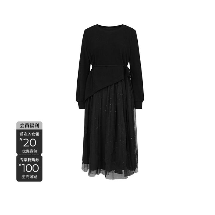 S·DEER圣迪奥秋冬时尚女装轻奢百搭显瘦设计感不规则宽松连衣裙