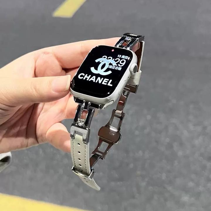 金属拼皮蝴蝶扣适用苹果手表表带滑梯钻石