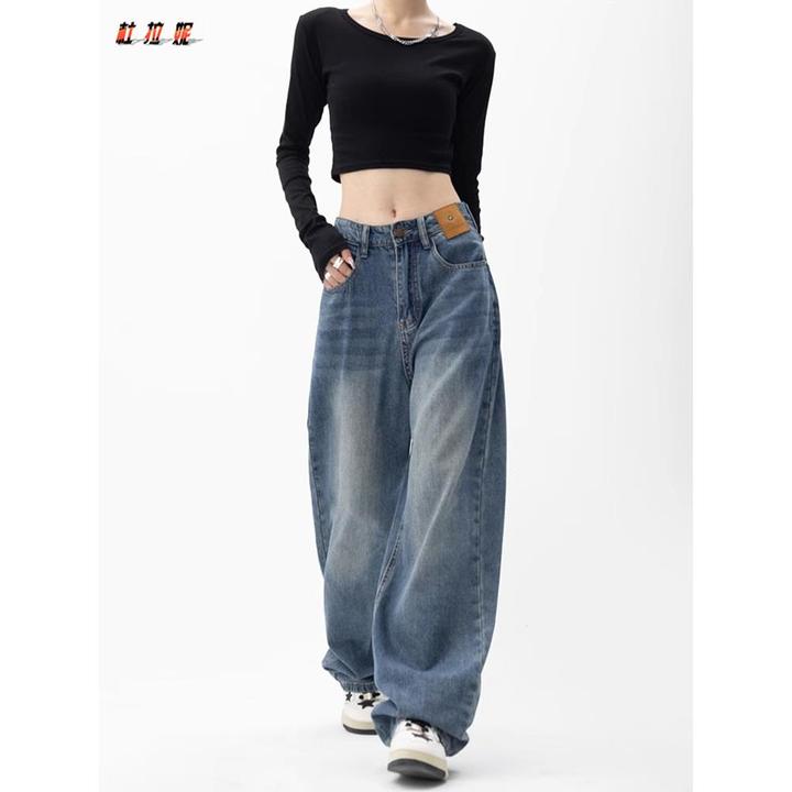 杜拉妮大码胖mm阔腿牛仔裤女高腰设计感直筒长裤夏季梨形身材裤子