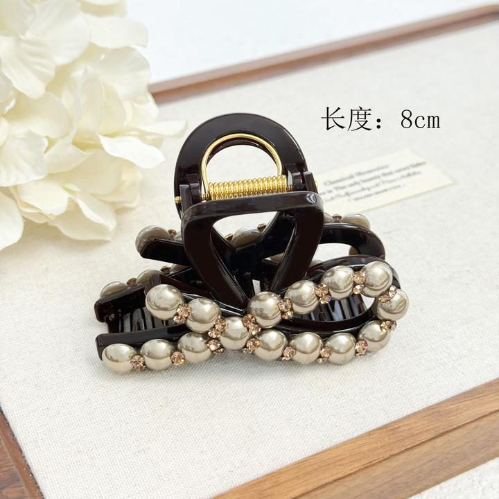 BAOSHATI/宝莎缇F-809气质优雅珍珠水钻抓夹8CM