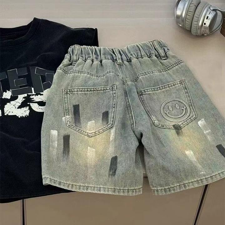 童装男童裤子春夏痞帅风时髦破洞牛仔裤儿童短裤夏款男孩五分裤