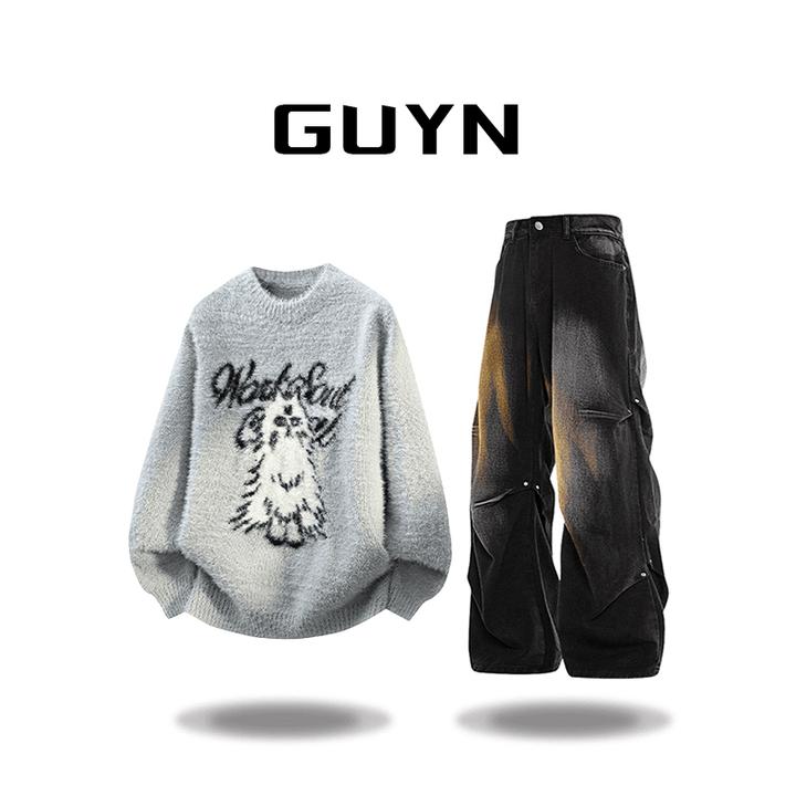 【品牌正品现货】GUYN男士秋冬休闲毛衣内搭宽松保暖潮流针织衫上衣