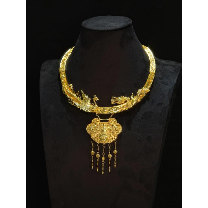 铁合金婚庆饰品 新娘项圈配饰中式金色流苏龙凤褂旗袍女喜庆饰品