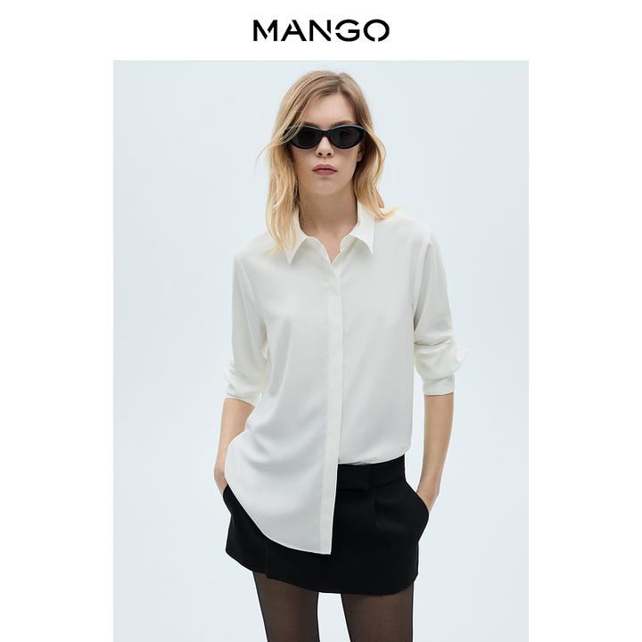 MANGO飘逸亲肤简约长袖衬衫女2025秋装新款直筒简约系扣气质衬衣