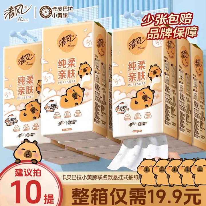 【整箱】清风卡皮巴拉抽纸悬挂式面巾纸1000张挂抽纸巾卫生纸家用纸
