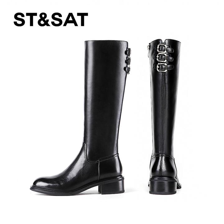 St&Sat/星期六全2025冬季新款长筒靴女靴粗跟机车骑士靴