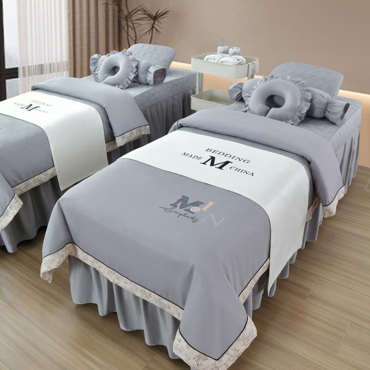 网红纯色美容床罩四件套高档棉美容院轻奢按摩专用简约新款床单套