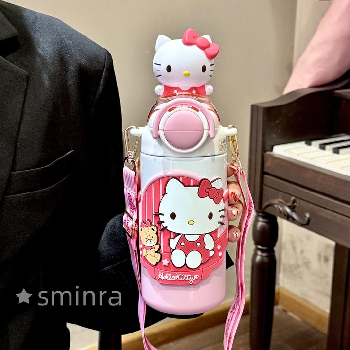 三丽鸥卡通吸管杯高颜值杯子女2025新款学生保温杯斜挎儿童喝水杯