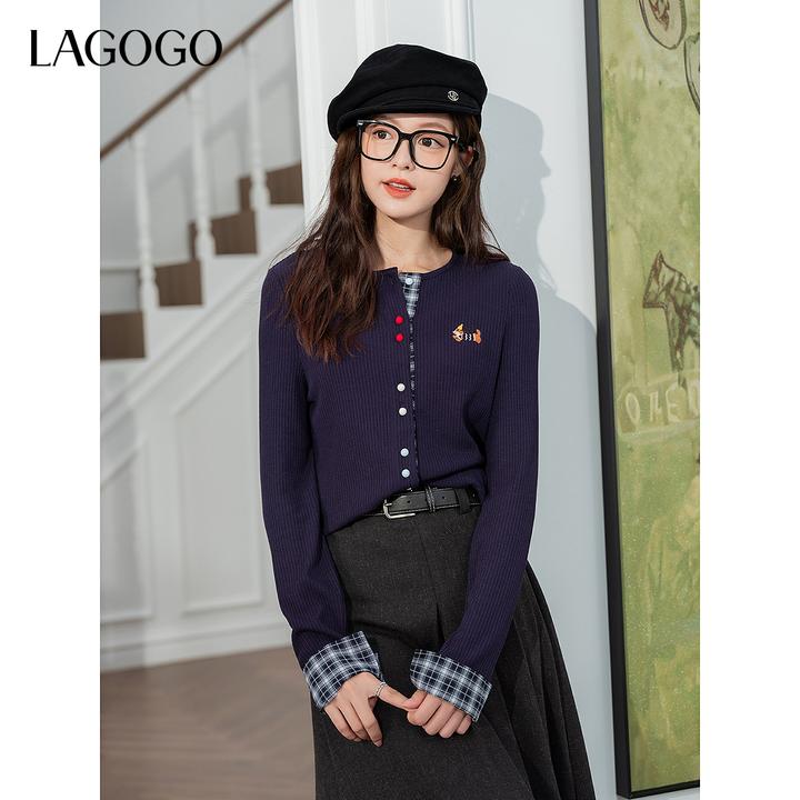 lagogo拉谷谷2025年新款通勤甜美狗狗刺绣上衣女OCSS558G11
