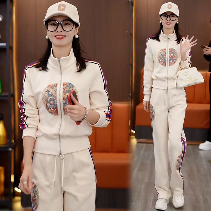 高含棉新中式国风套装女2025年春秋季新款时尚气质印花卫衣两件套