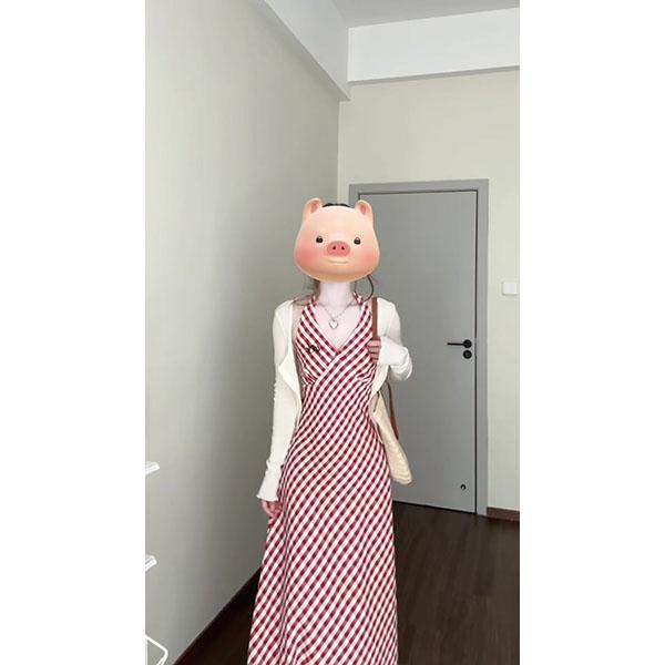 法式挂脖吊带连衣裙女春夏海边度假收腰显瘦温柔裙子长袖开衫套装