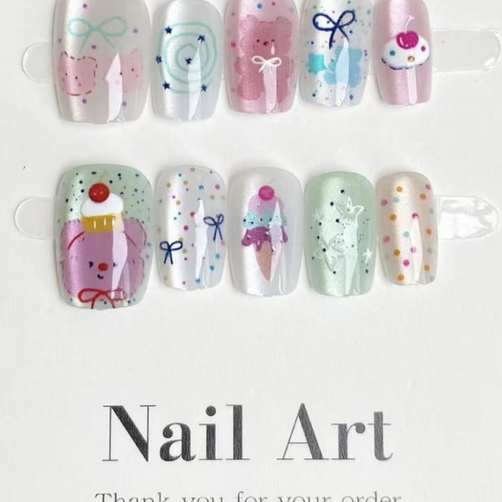 2025夏季新款短款卡通猫眼可拆卸穿戴甲可爱学生风指甲甲片