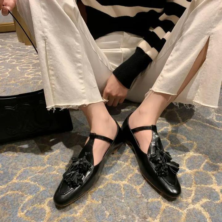 1.5cm 简约风气质百搭流苏麦穗浅口单鞋春季法式优雅时尚玛丽珍鞋