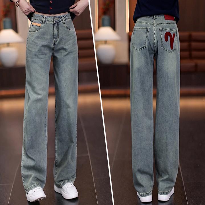 2025年新款阔腿裤高腰春秋牛仔裤直筒裤复古宽松拖地裤长裤休闲裤