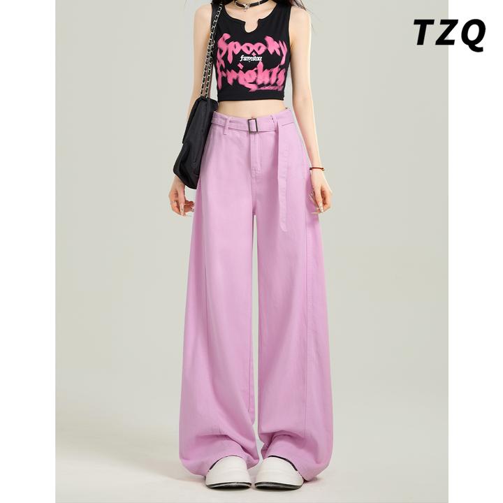 美式复古阔腿牛仔裤女夏季新款高腰直筒宽松显瘦拖地裤TZQ2532830