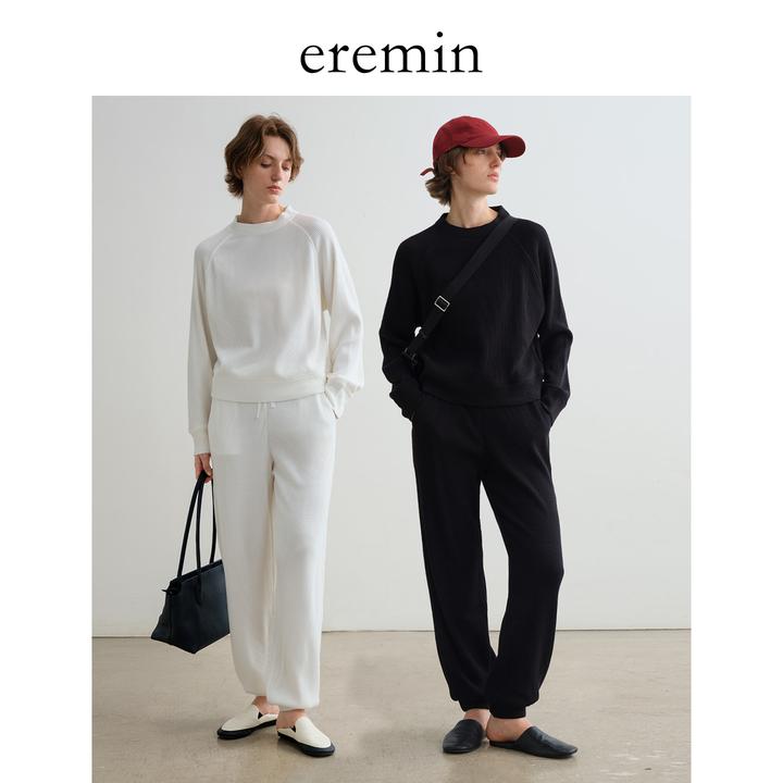 DE Mincollection华夫格卫衣/老钱风柔软针织圆领休闲套头衫40131