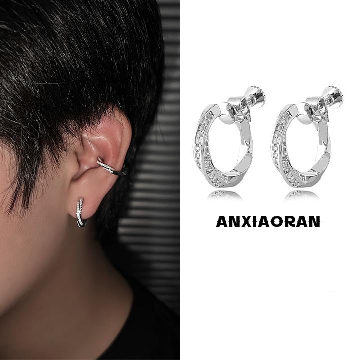 铜合金锆石耳饰 莫比乌斯无耳洞耳夹男生耳骨夹耳环高级设计感潮