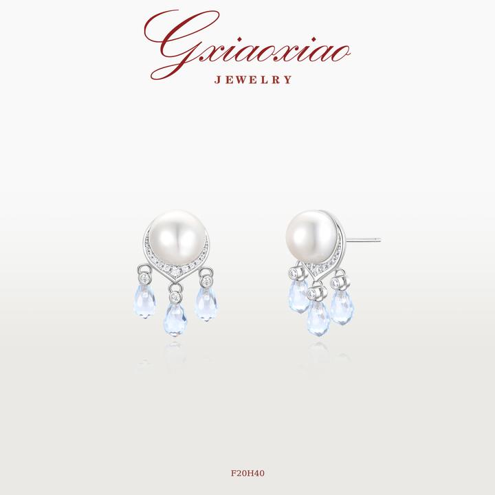 G XIAOXIAO 镀K金 灵动气质高级百搭蓝色水滴耳环 F20H40